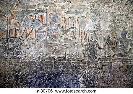 Stone relief on a wall at Angkor Wat, Cambodia View Large Photo Image Stock Photograph - Stone relief on a wall at Angkor Wat, Cambodia. Fotosearch
