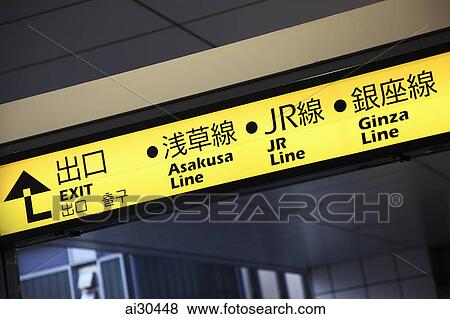 Stock Photo - Train station signs at Asakusa, Japan. Fotosearch