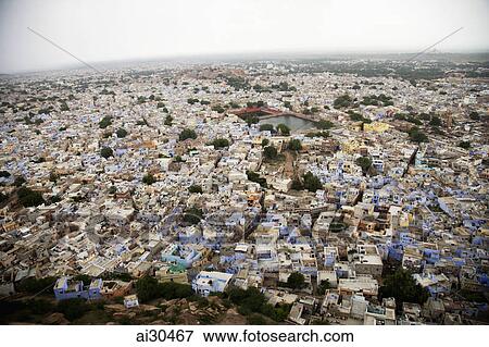 View of houses of Jodhpur from Mehrangarh Fort, India View Large Photo Image Stock Photo - View of houses of Jodhpur from Mehrangarh Fort, India. Fotosearch