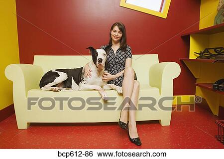 Young woman on couch with Great Dane View Large Photo Image Stock Photograph - Young woman on couch with Great Dane. Fotosearch