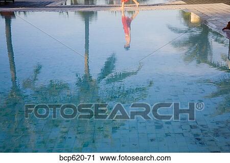 Reflection in pool of woman and palm trees View Large Photo Image Stock Image - Reflection in pool of woman and palm trees. Fotosearch