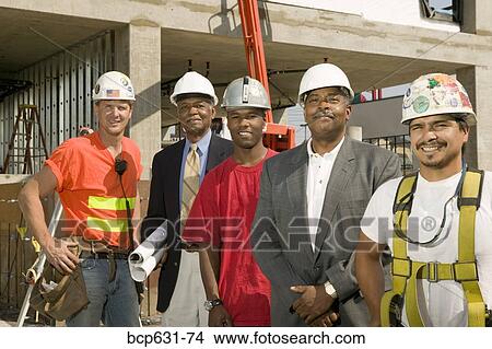 construction, afternoon, co-worker, caucasian, blueprint, african ethnicity View Large Photo Image Picture - construction, afternoon, co-worker, caucasian, blueprint, african ethnicity. Fotosearch