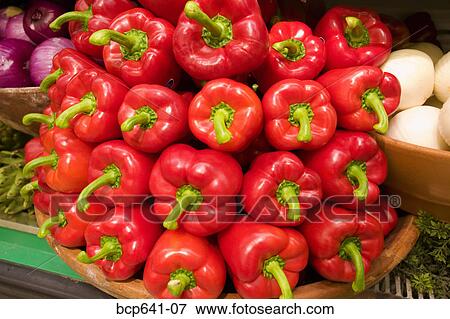 Red peppers for sale in supermarket View Large Photo Image Stock Photo - Red peppers for sale in supermarket. Fotosearch