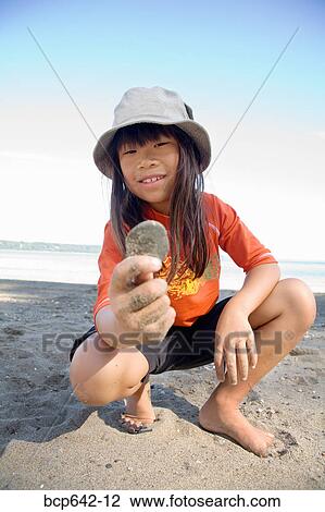 Young girl displaying sand dollar on the beach View Large Photo Image Stock Image - Young girl displaying sand dollar on the beach. Fotosearch
