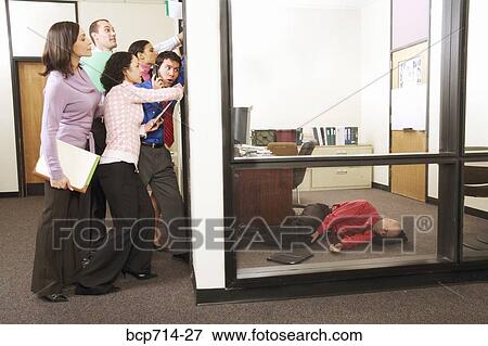 Businessman sleeping while co-workers knock on door View Large Photo Image Stock Photo - Businessman sleeping while co-workers knock on door. Fotosearch