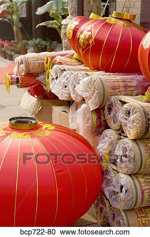 Stock Image - Chinese Lunar New Year decorations in market, Tianjin, China. Fotosearch