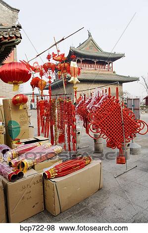 Stock Photo - Chinese Lunar New Year decorations in market, Tianjin, China. Fotosearch