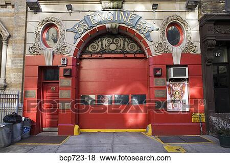 Garage door of urban fire station, New York City View Large Photo Image Stock Photo - Garage door of urban fire station, New York City. Fotosearch
