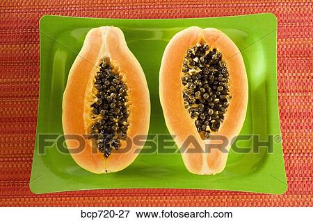 Papaya on green plate View Large Photo Image Stock Photo - Papaya on green plate. Fotosearch