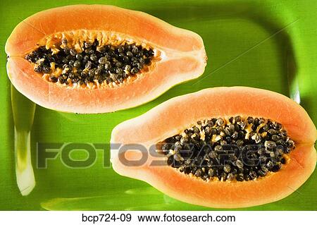 Papaya on green plate View Large Photo Image Stock Photo - Papaya on green plate. Fotosearch
