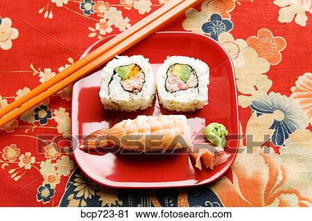 Stock Image - Plate of sushi. Fotosearch