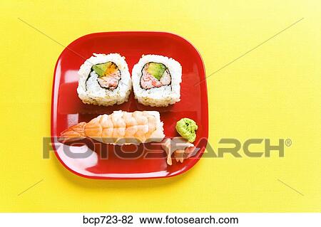 Stock Image - Plate of sushi. Fotosearch