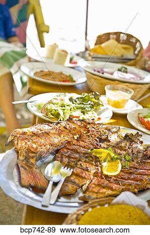 Table filled with plates of food View Large Photo Image Stock Photo - Table filled with plates of food. Fotosearch