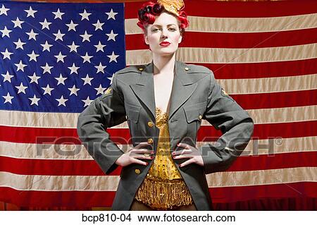 Woman in front of American flag View Large Photo Image Picture - Woman in front of American flag. Fotosearch