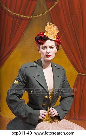 Woman wearing military jacket View Large Photo Image Stock Image - Woman wearing military jacket. Fotosearch