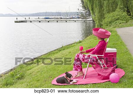 Woman in pink and Boston Terrier dog picnicking by bay View Large Photo Image Stock Image - Woman in pink and Boston Terrier dog picnicking by bay. Fotosearch