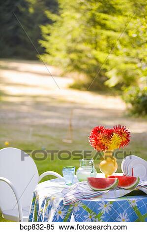 Breakfast table in a garden View Large Photo Image Stock Photography - Breakfast table in a garden. Fotosearch