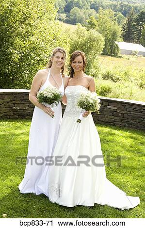 Bride standing with her bridesmaid in a park, East Meredith, New York State, USA View Large Photo Image Stock Image - Bride standing with her bridesmaid in a park, East Meredith, New York State, USA. Fotosearch