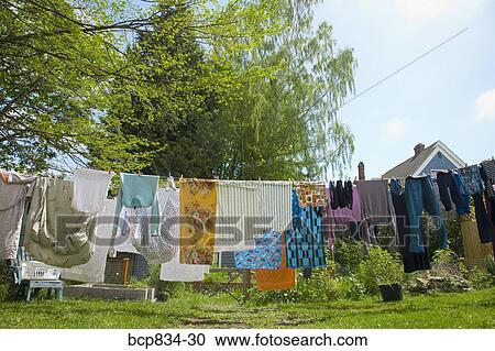 Clothes drying on a clothesline View Large Photo Image Stock Image - Clothes drying on a clothesline. Fotosearch