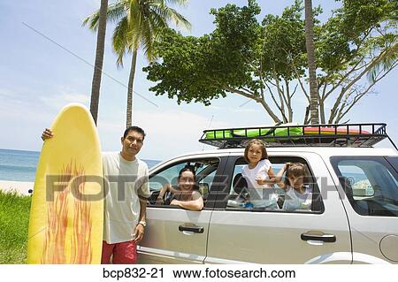 Stock Image - Portrait of a family on vacation. Fotosearch