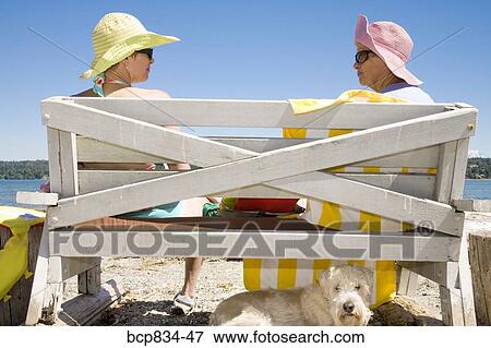 Woman sitting with her mother on a bench View Large Photo Image Stock Photo - Woman sitting with her mother on a bench. Fotosearch