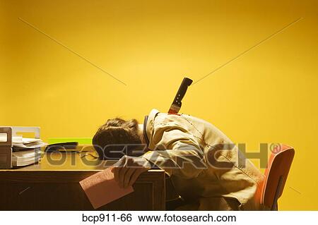 Stock Photograph - Deceased woman in office stabbed in the back. Fotosearch