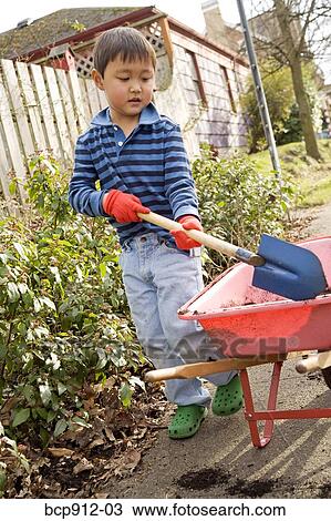 Young boy digging in garden with spade View Large Photo Image Stock Image - Young boy digging in garden with spade. Fotosearch
