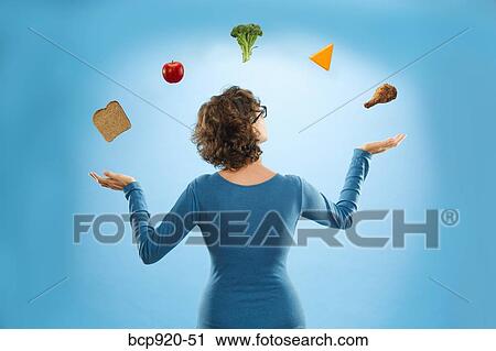 Woman juggling different foods View Large Photo Image Stock Image - Woman juggling different foods. Fotosearch