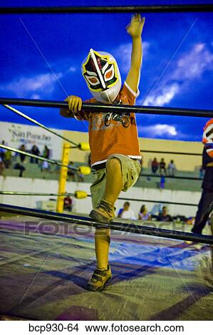 Picture - boy in wrestling costume. Fotosearch