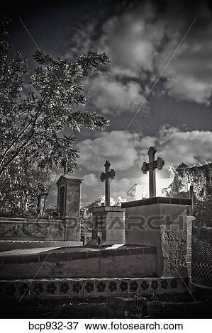 Stock Photo - full moon over cemetery, sayulita, mexico. Fotosearch