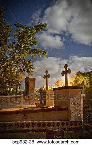 Stock Photo - full moon over cemetery, sayulita, mexico. Fotosearch