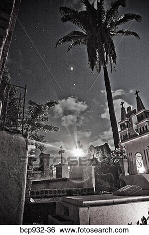 Stock Photograph - full moon over cemetery, sayulita, mexico. Fotosearch