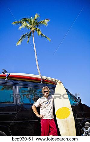 Stock Image - man with surboard in mexico. Fotosearch