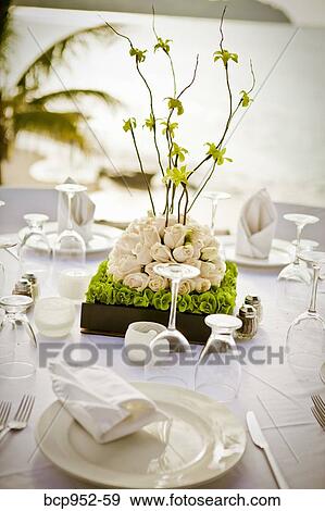 bridal table setting and centerpiece View Large Photo Image Stock Photo - bridal table setting and centerpiece. Fotosearch