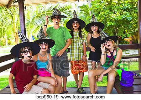 children in witch hats and masks View Large Photo Image Stock Photo - children in witch hats and masks. Fotosearch