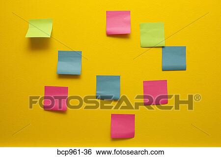Yellow wall with colorful post-its View Large Photo Image Stock Photograph - Yellow wall with colorful post-its. Fotosearch