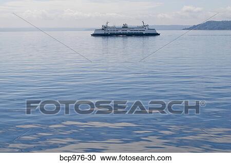 Stock Image - Ferry on Puget Sound in summer. Fotosearch