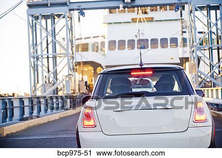 White car boarding ferry on puget sound View Large Photo Image Stock Image - White car boarding ferry on puget sound. Fotosearch
