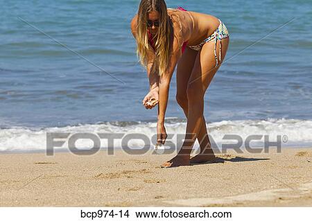 Woman beachcombing for shells View Large Photo Image Picture - Woman beachcombing for shells. Fotosearch