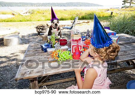 Young girl and dog at outdoor birthday paty View Large Photo Image Stock Image - Young girl and dog at outdoor birthday paty. Fotosearch