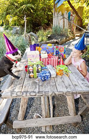 Young girl and dog at outdoor birthday paty View Large Photo Image Stock Image - Young girl and dog at outdoor birthday paty. Fotosearch