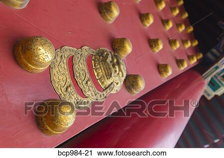 "Close up of the ornate red and gold palace gates in the Forbidden City, Beijing, China" View Large Photo Image Stock Image - "Close up of the ornate red and gold palace gates in the Forbidden City, Beijing, China". Fotosearch