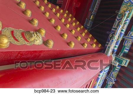 "Close up of the ornate red and gold palace gates in the Forbidden City, Beijing, China" View Large Photo Image Stock Image - "Close up of the ornate red and gold palace gates in the Forbidden City, Beijing, China". Fotosearch
