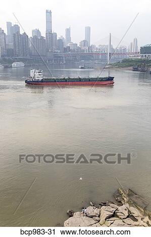 Stock Image - Confluence of Jialing and Yangtze rivers. Fotosearch