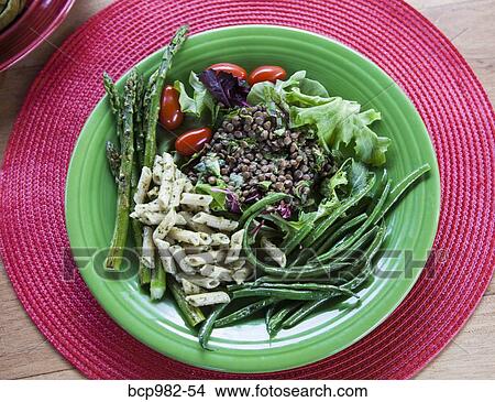 "Plate of pasta, lentils, and fresh vegetables" View Large Photo Image Picture - "Plate of pasta, lentils, and fresh vegetables". Fotosearch