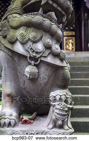 "Statue of a Chinese foo dog at Luohan Si Arhat Temple, Chonqing, China" View Large Photo Image Stock Photo - "Statue of a Chinese foo dog at Luohan Si Arhat Temple, Chonqing, China". Fotosearch