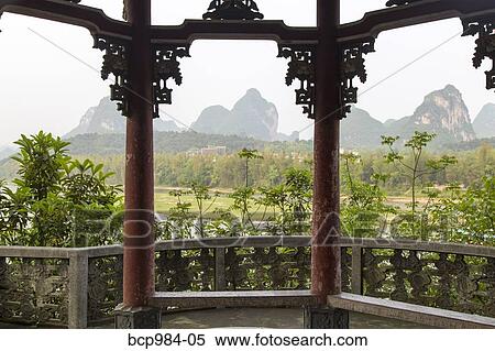 "View of Karst mountains from a temple, Yangshuo, China" View Large Photo Image Stock Photography - "View of Karst mountains from a temple, Yangshuo, China". Fotosearch
