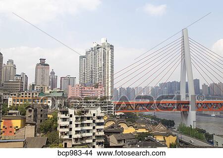 Picture - "View of the Twin River Bridge from a cable car, Chongqing, China". Fotosearch