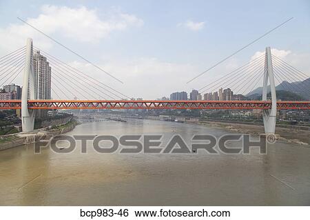 Stock Photograph - "View of the Twin River Bridge from a cable car, Chongqing, China". Fotosearch