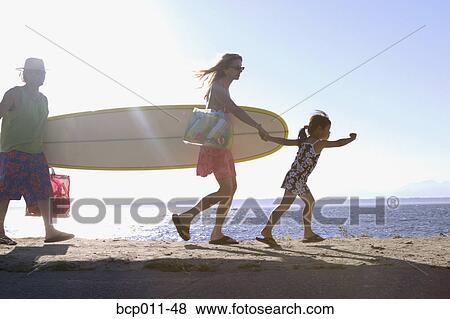 Stock Photo - A family heading to the beach.. Fotosearch